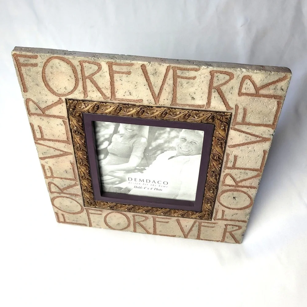Vintage Y2K FOREVER Picture Frame 4X4, Demdaco Heartstone Bill Stross faux stone